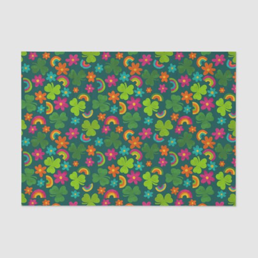 Papier Mousseline Shamrocks, fleurs et arcs-en-ciel Saint Patrick's  (Recto)