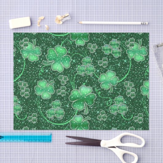 Papier Mousseline Shamrocks scintillants et torsades ID289 (Artisanat)