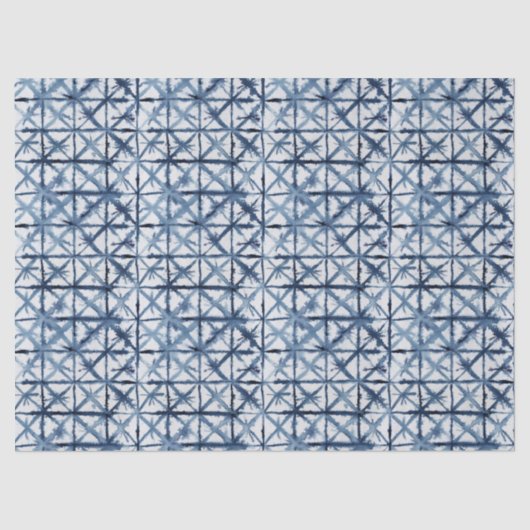 Papier Mousseline Shibori Asian X Motif bleu et blanc (Recto)