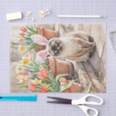 Papier Mousseline Siamese Bunny Cute Easter Cat with Tulips  (Artisanat)