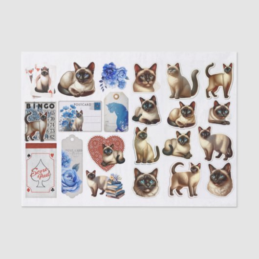 Papier Mousseline Siamese Cat Fussy Cuts with Coordinating Ephemera (Recto)