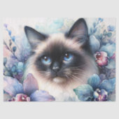 Papier Mousseline Siamese Cat Orchid Flowers Portrait (Recto)