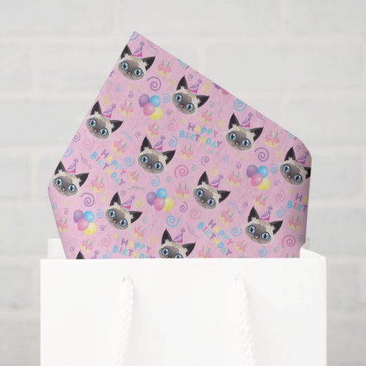 Papier Mousseline Siamese Cat Tissue Paper in Pink (Sac cadeau)