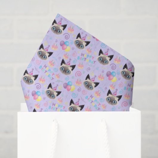 Papier Mousseline Siamese Cat Tissue Paper in Purple (Sac cadeau)