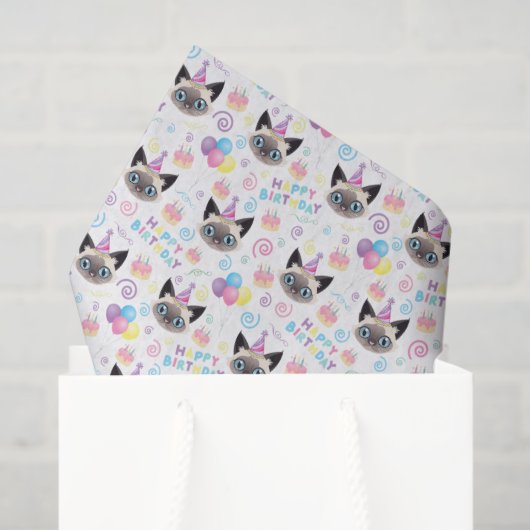 Papier Mousseline Siamese Cat Tissue Paper in White (Sac cadeau)