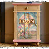 Papier Mousseline Signe de croix et de fleurs "HOPE" rustique DP7 Dé