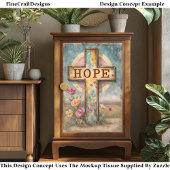 Papier Mousseline Signe de croix et de fleurs "HOPE" rustique DP7 Dé