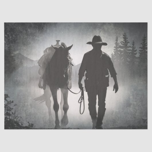 Papier Mousseline Silhouette Cheval Cowboy (Recto)