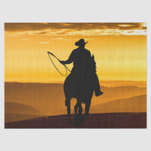 Papier Mousseline Silhouette couché de soleil de Cheval Cowboy