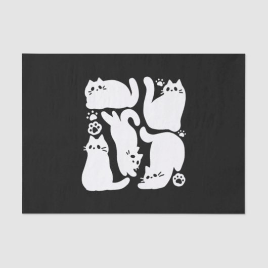 Papier Mousseline Silhouettes de chaton blanc - Design Feline mignon (Recto)