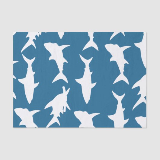 Papier Mousseline Silhouettes de requin blanc et bleu d'océan (Recto)