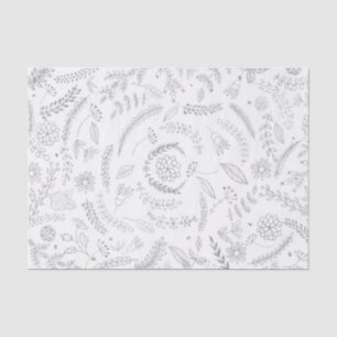 Papier Mousseline Silver & Blanc Botanique Élégant Glam Floral