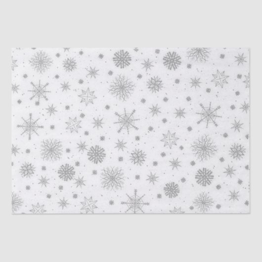 Papier Mousseline Silver Snowflakes Design blanc (Recto)