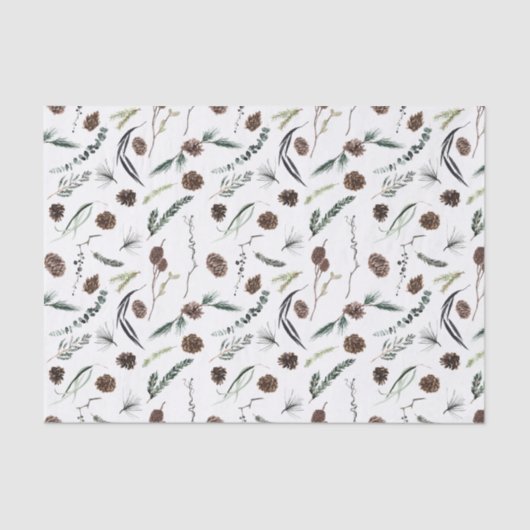 Papier Mousseline Simple Eucalyptus Pine Cone Aquarelle Noël (Recto)