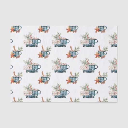 Papier Mousseline Simple hiver bleu esthétique Aquarelle Noël (Recto)