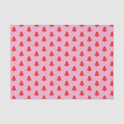 Papier Mousseline Simple Red Christmas Trees on Pink (Recto)