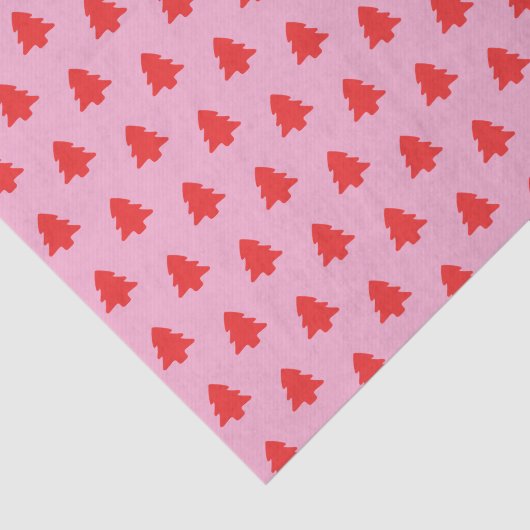 Papier Mousseline Simple Red Christmas Trees on Pink (Détail)