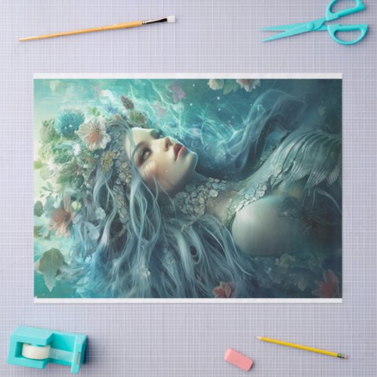 Papier Mousseline Sirène bleue glace (Artisanat)