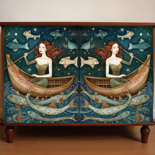 Papier Mousseline Sirène Primitive Avec Peinture De Poisson Découpag