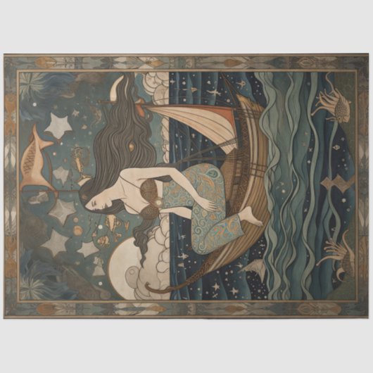 Papier Mousseline Sirène Primitive Dans Une Découpage Peinture De Ba (Recto)