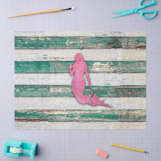 Papier Mousseline Sirène rustique (rose et vert) (Artisanat)