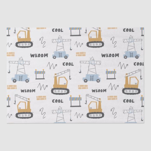 Papier Mousseline Site de construction mignon Briques Grue Digger En (Recto)