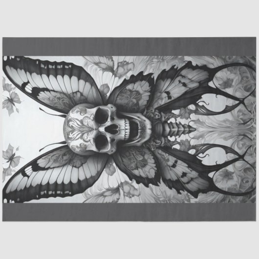 Papier Mousseline Skull and Butterflies Decoupage Paper  (Recto)