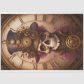 Papier Mousseline Skull Steampunk with clock tissue paper v1 (Recto)