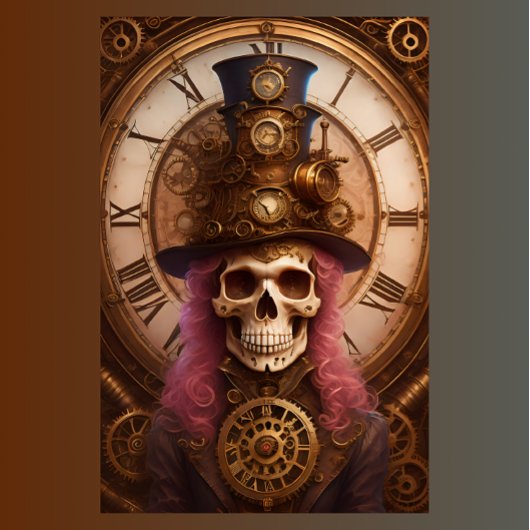Papier Mousseline Skull Steampunk with clock tissue paper v1