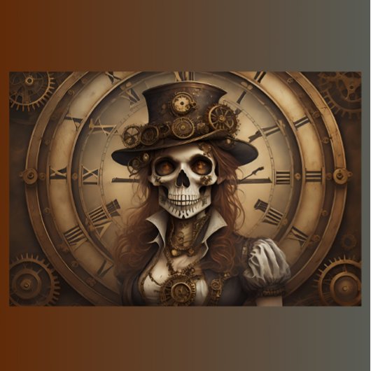 Papier Mousseline Skull Steampunk with clock tissue paper v2