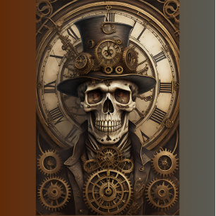 Papier Mousseline Skull Steampunk with clock tissue paper v4