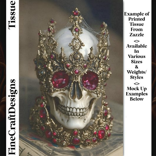 Papier Mousseline Skull With Baroque Gold Ruby Crown DW6 Decoupage
