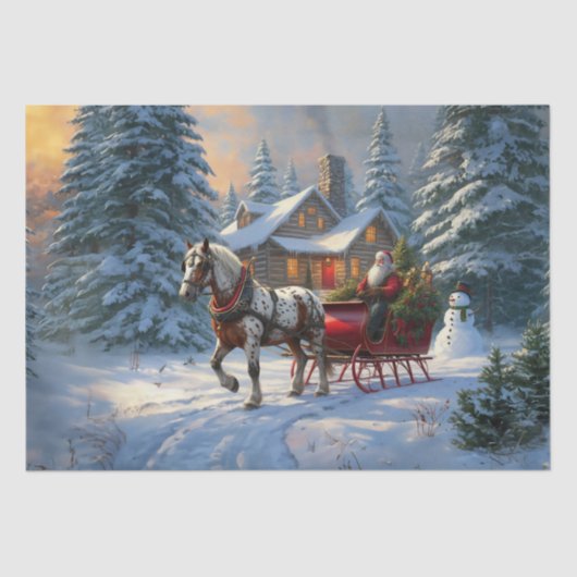 Papier Mousseline Sleigh Père Noël à cheval de Noël (Recto)