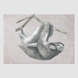 Papier Mousseline Sloth Mama et Baby Watercolor