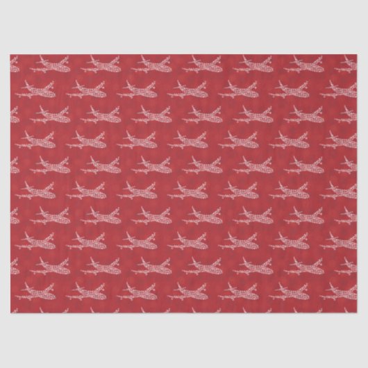 Papier Mousseline Snowflake Airplane on red. (Recto)