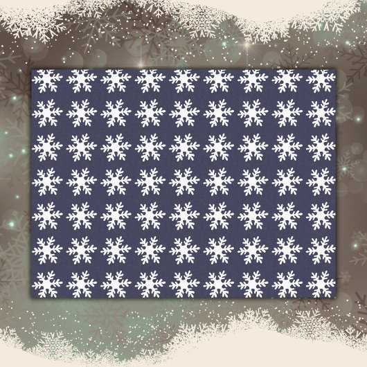 Papier Mousseline Snowflake Motif Marine Blue Holiday