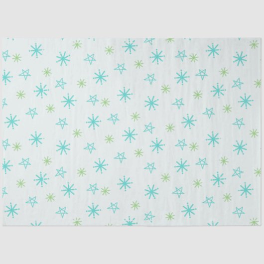 Papier Mousseline Snowflakes et Stars Bleu Vert Noël (Recto)