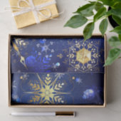 Papier Mousseline Snowflakes Gold Blue Noël Cadeau de Noël  (Cadeau)