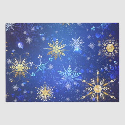 Papier Mousseline Snowflakes Gold Blue Noël Cadeau de Noël  (Recto)