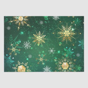 Papier Mousseline Snowflakes Gold Green Noël cadeau de Noël