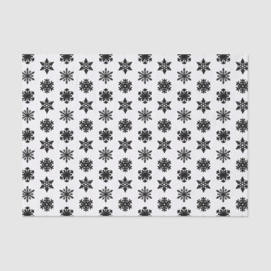 Papier Mousseline Snowflakes Ikat - Blanc et noir (Recto)