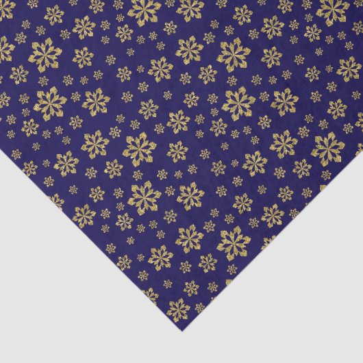 Papier Mousseline Snowflakes Parties scintillant or sur le bleu fonc (Détail)