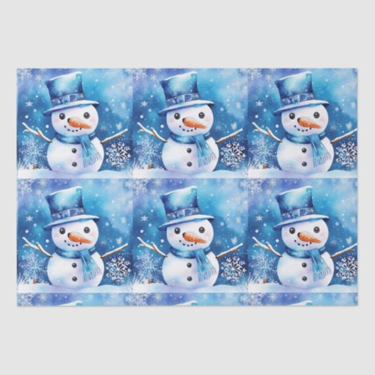 Papier Mousseline Snowman en bleu (Recto)