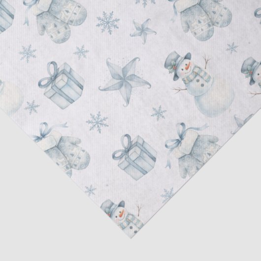 Papier Mousseline Snowman & Mittens Tissue Paper – Blue Winter Gift  (Détail)