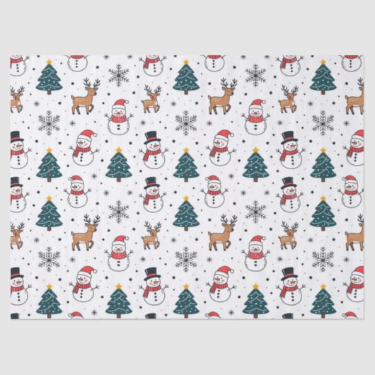 Papier Mousseline Snowman Reindeer Motif d'arbre de Noël (Recto)