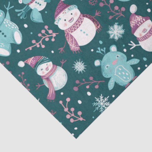 Papier Mousseline Snowmen Nounours Snowflakes Verdure Noël (Détail)