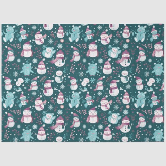 Papier Mousseline Snowmen Nounours Snowflakes Verdure Noël (Recto)