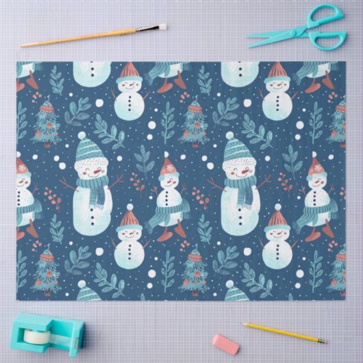 Papier Mousseline Snowmen Snow Trees verdure Noël (Artisanat)