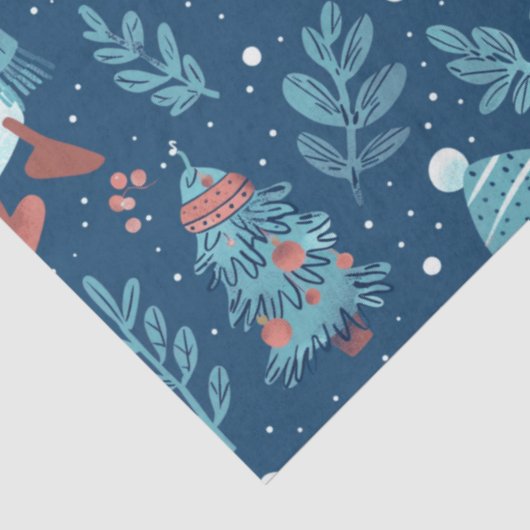 Papier Mousseline Snowmen Snow Trees verdure Noël (Détail)