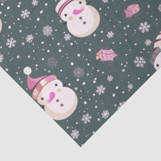 Papier Mousseline Snowmen Snowflakes Verdure Noël (Détail)